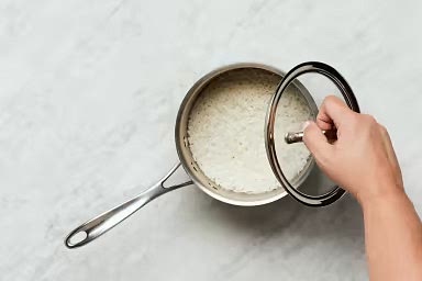 • In a small pot, combine rice, ¾ cup water (1½ cups for 4 servings), and a pinch of salt. Bring to a boil, then cover and reduce to a low simmer. Cook until rice is tender, 15-18 minutes. • Keep covered off heat until ready to serve.