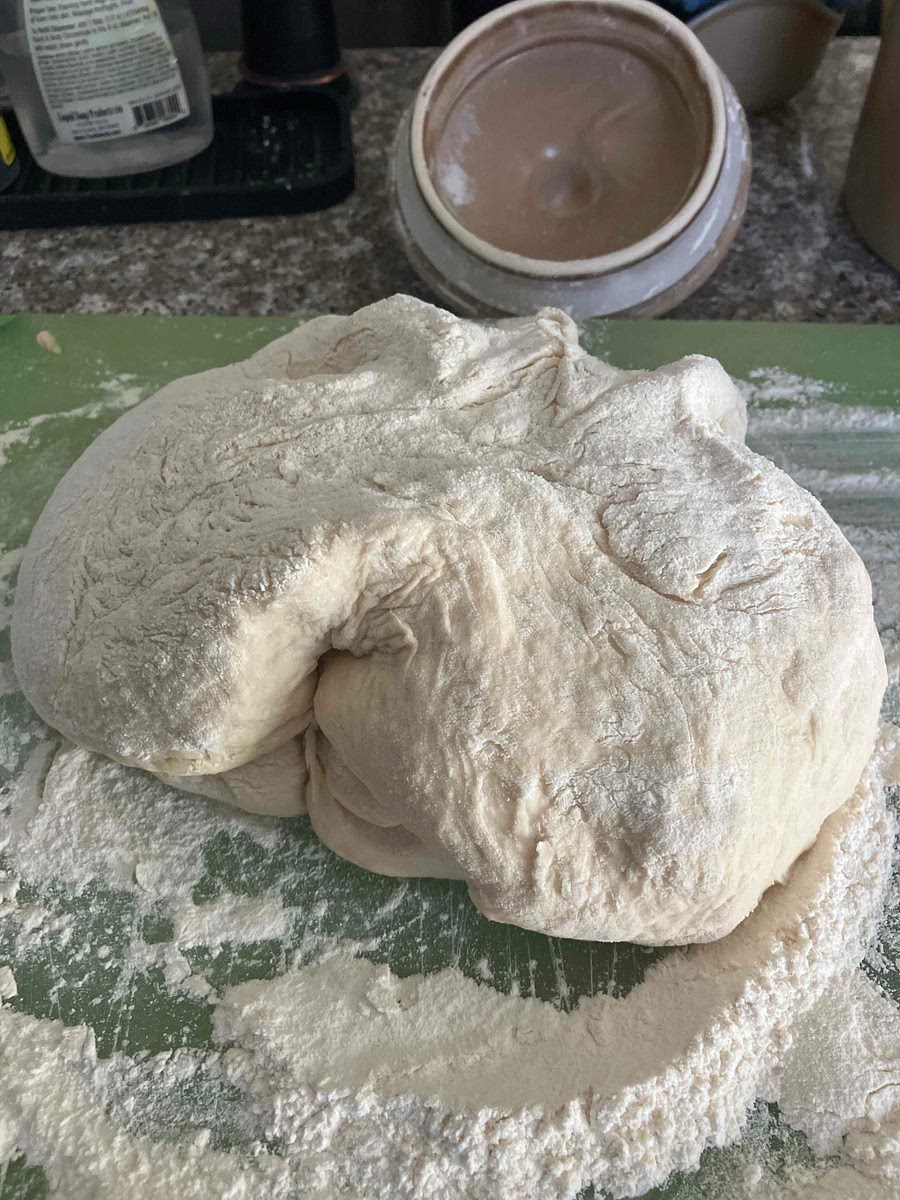 Transfer shaggy dough to floured surface. Knead into a ball