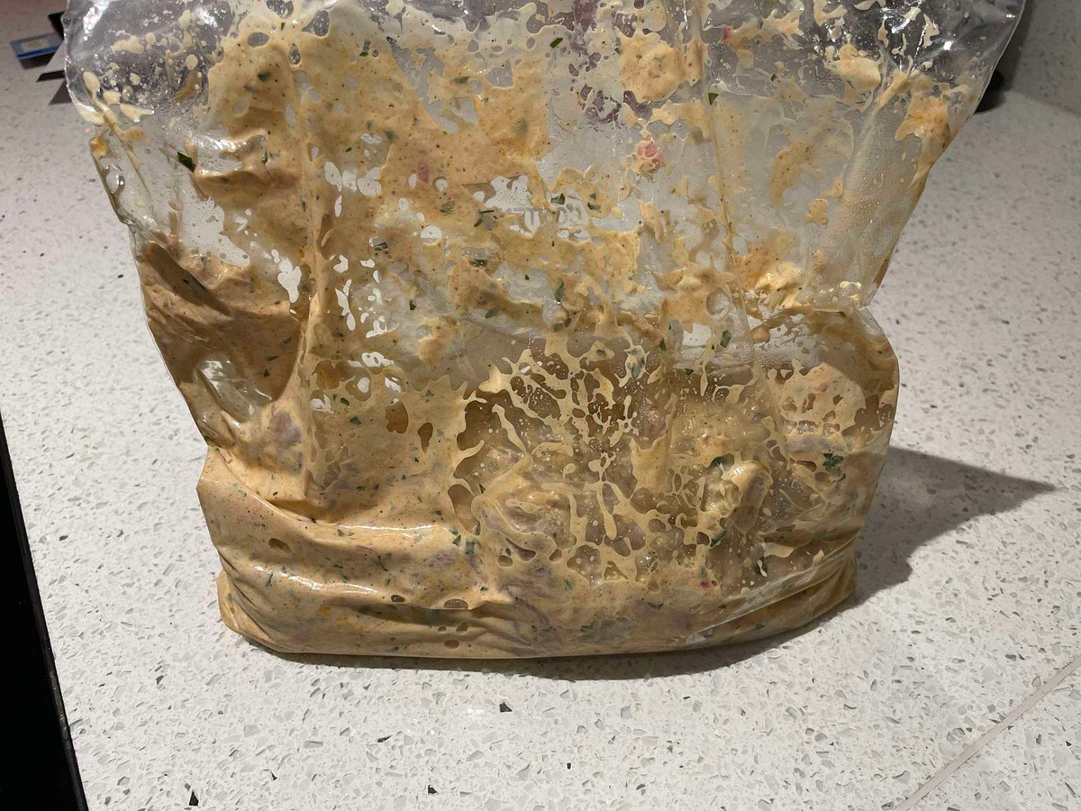 Mix all the marinade ingredients and place the chicken in a bag with the marinade overnight if possible.