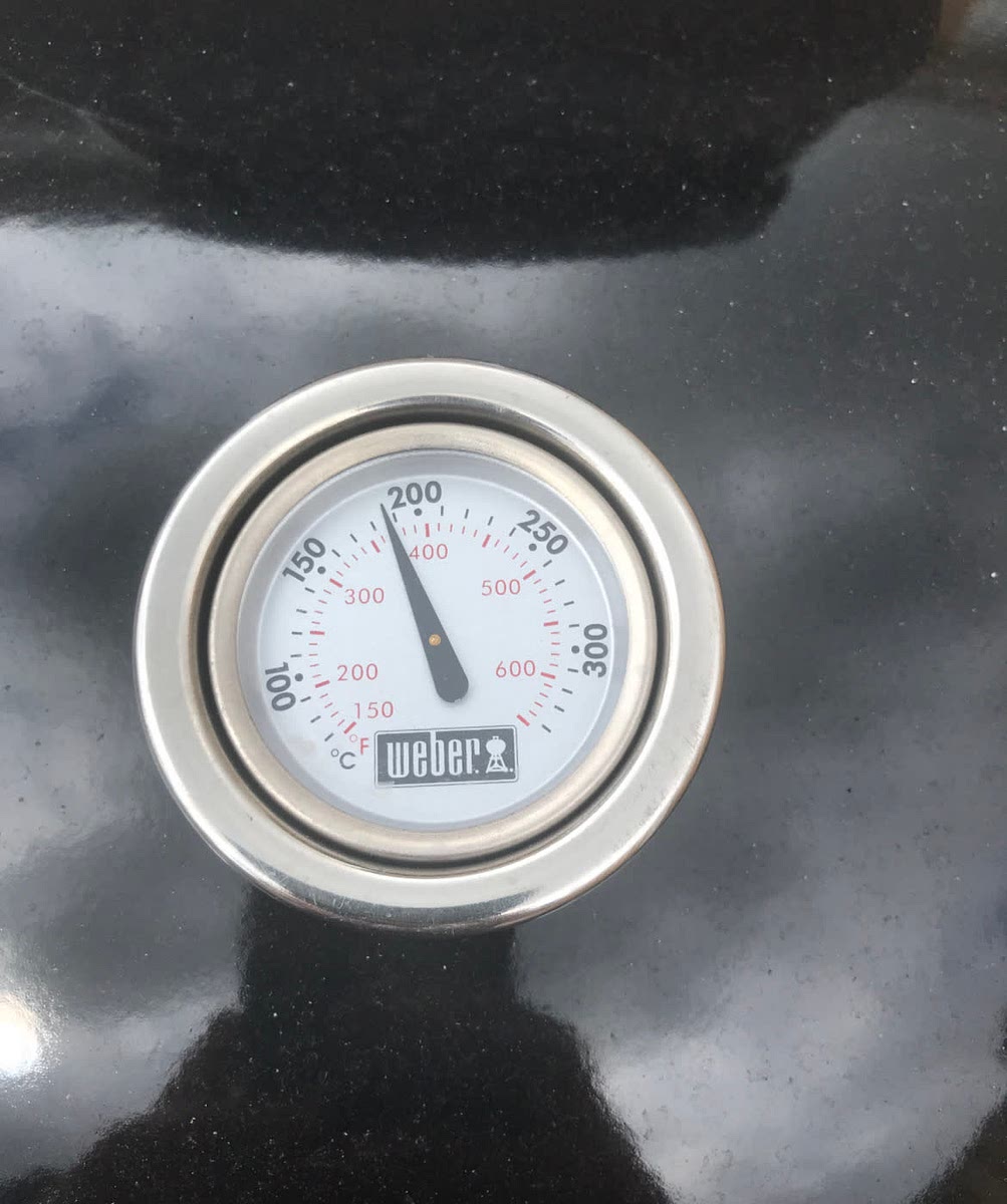 Set up the BBQ for indirect cooking 350F - 400F.