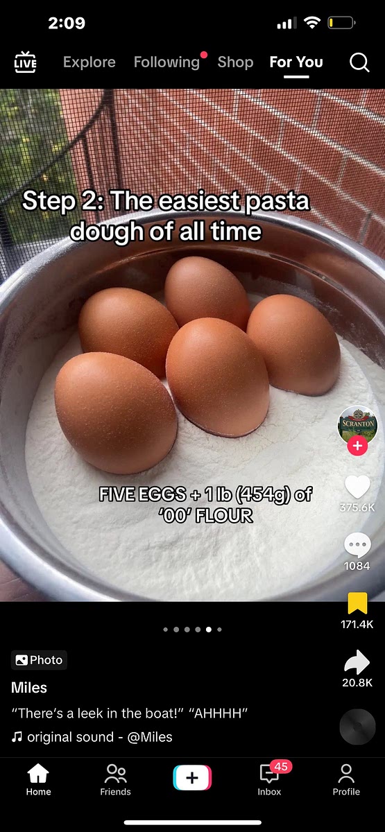Make pasta dough with 5 eggs and 454g 00 flour