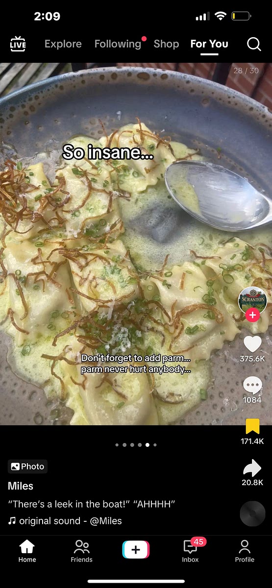 Plate and top with crispy leeks, Parm and chives