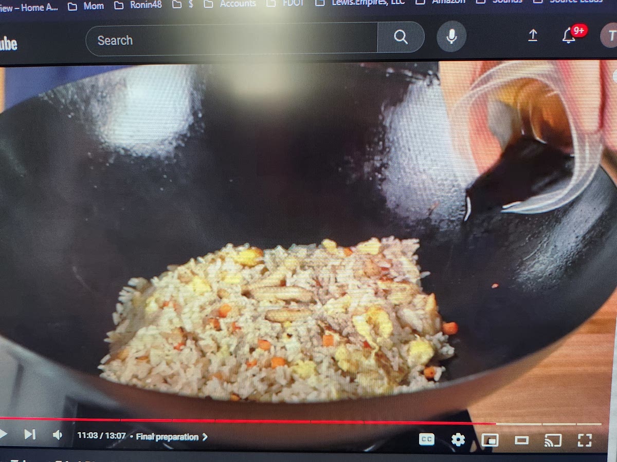 Push everything to the center and add Sauce Mixture around the edges. Stir in sauce until rice is no longer white.