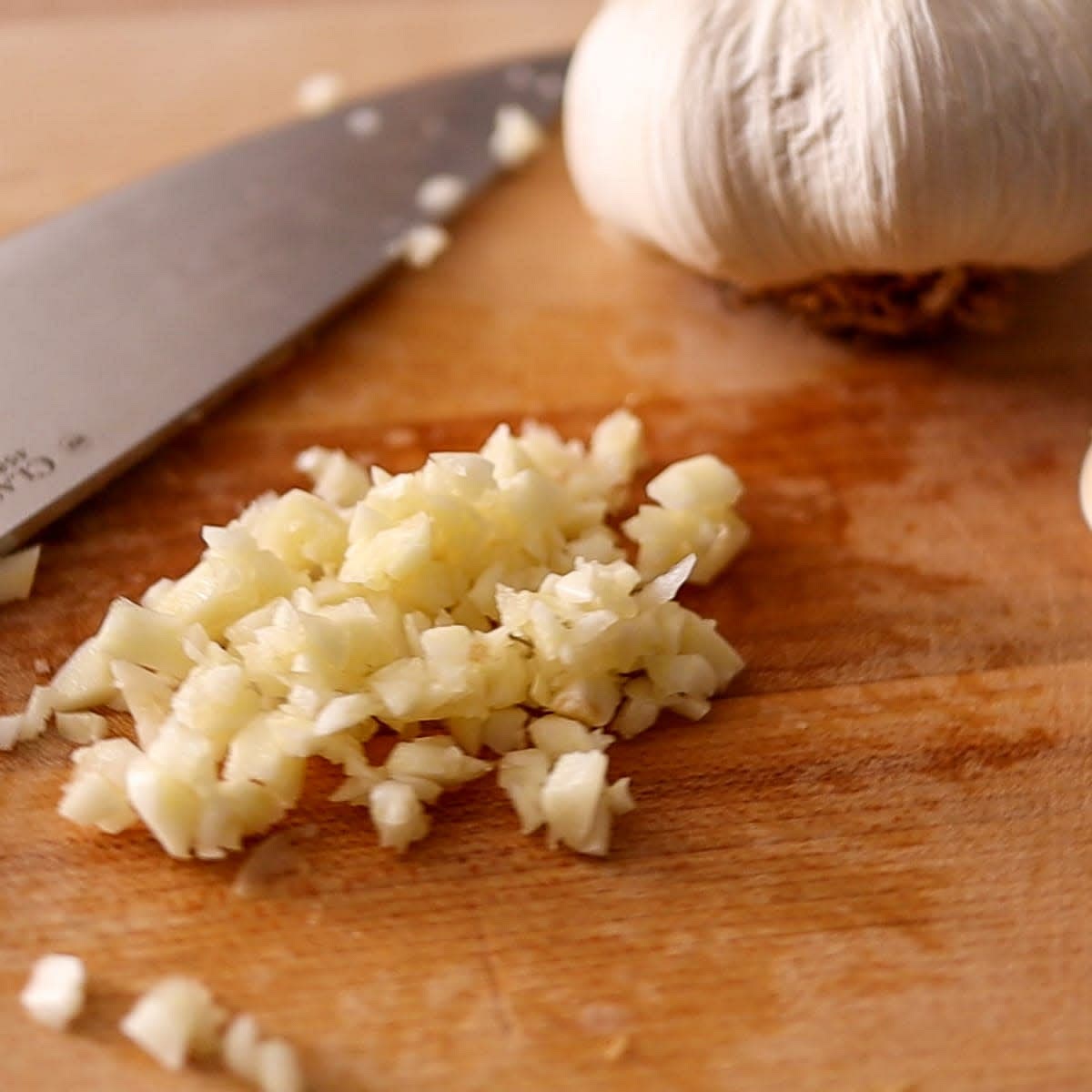 chop 3 cloves of garlic into small pieces