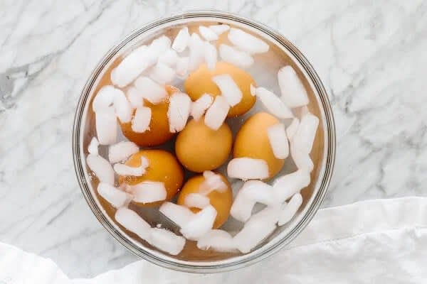 After it is done, place eggs in an ice water bath.