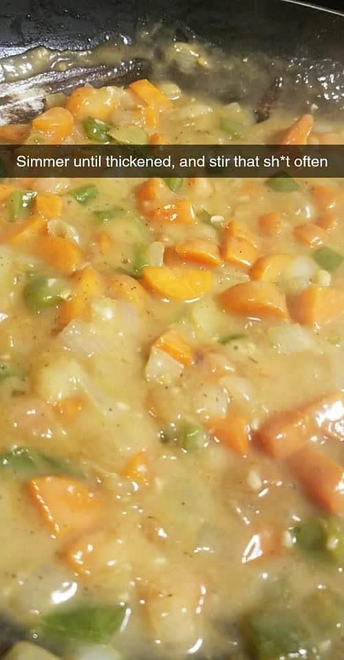 Simmer until thickened. Stir frequently. Add back in the ground beef. Layer into pan and add a can of corn