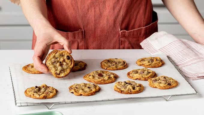 Bake 8 to 10 minutes or until light brown (centers will be soft). Cool for 2 minutes and remove from cookie sheet to cooling rack. Cool completely for about 30 minutes. Store covered in airtight container.