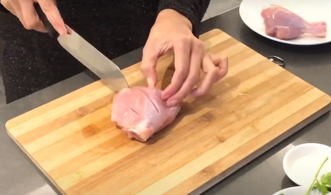 Cut and open up the top of the thigh