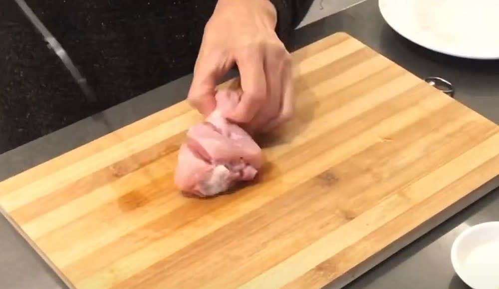 Cut and open up the top of the drumstick
