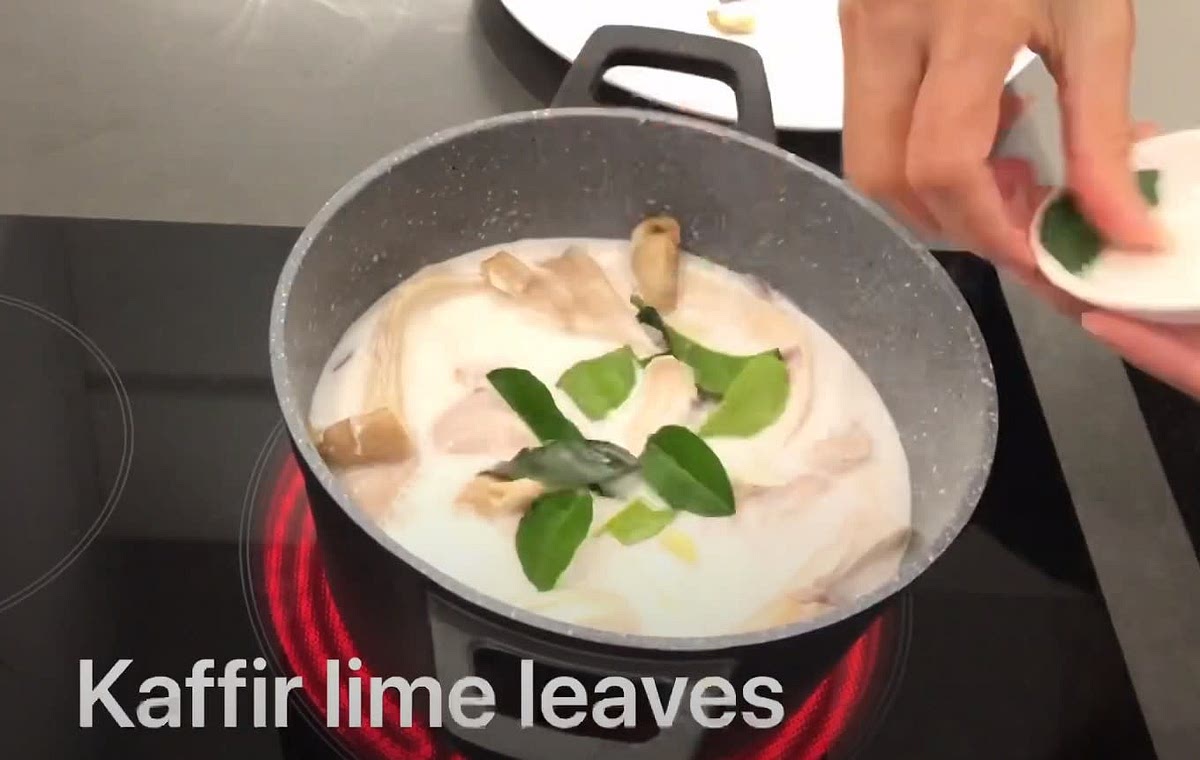 Lastly add the Kaffir Lime Leaves for aroma