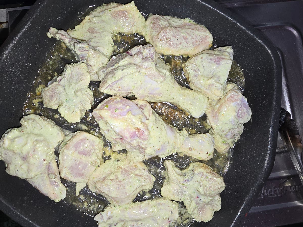 Heat a grill pan and drizzle some oil on it. Take the chicken pieces out of the marinade, removing any excess paste, and place them on the grill pan. Grill the chicken on both sides for 10 minutes.