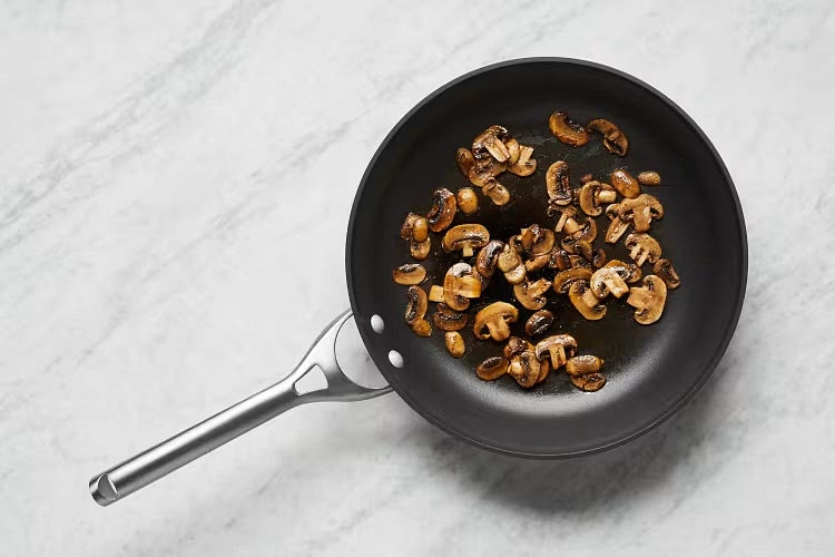 • Heat a drizzle of olive oil in a large pan over medium-high heat. Add mushrooms; cook, stirring occasionally, until browned and slightly crispy, 5-7 minutes. Season with salt and pepper. • Turn off heat; transfer to a plate. Wipe out pan.