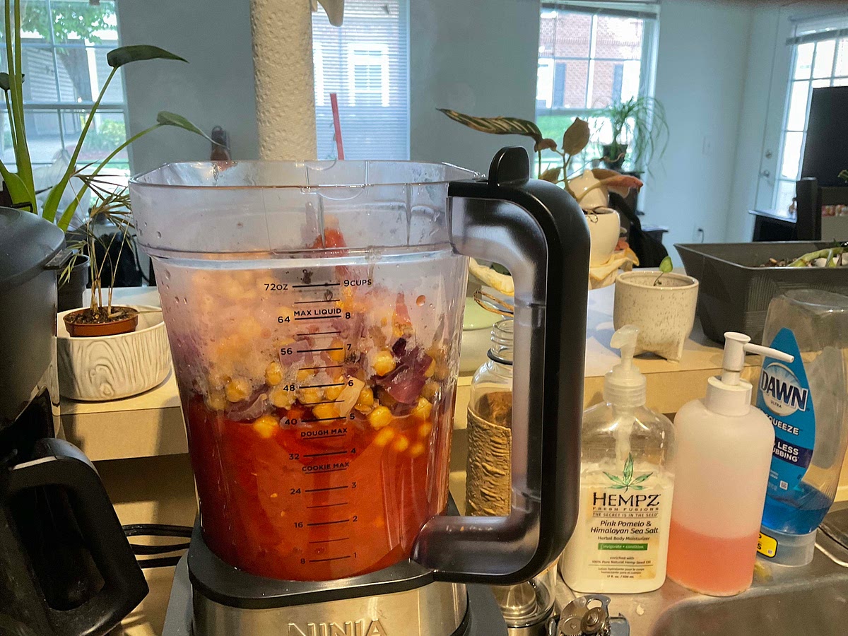 Add the chickpea mix to the blender straight from the pan (be weary of the heat!!)