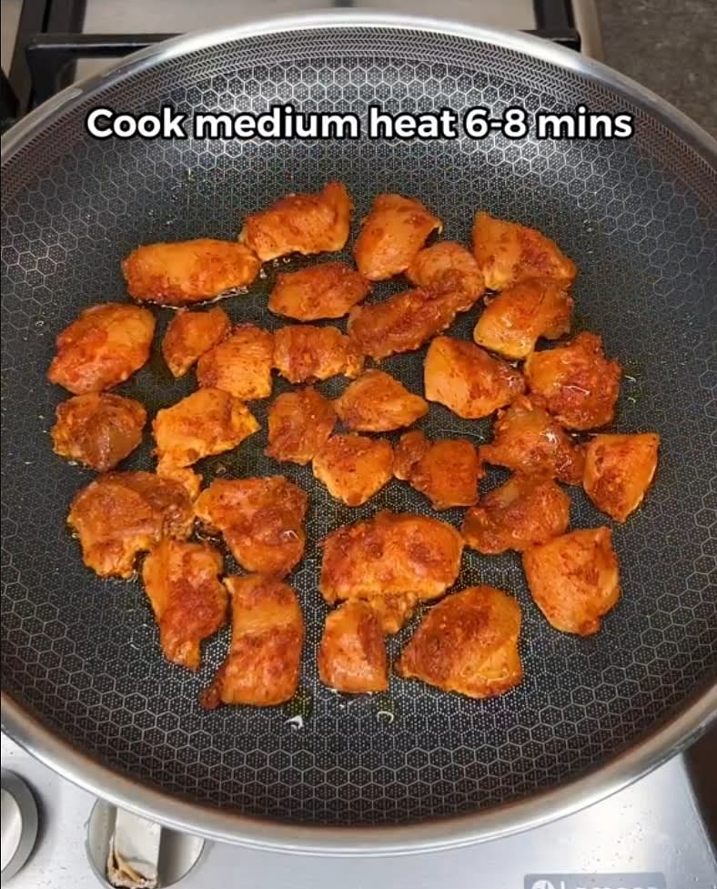 Cook meat medium heat for 6-8 minutes until golden brown.