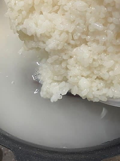 뽀얀 엿기름물에 밥을 넣고 5시간 동안 보온상태로 둡니다.