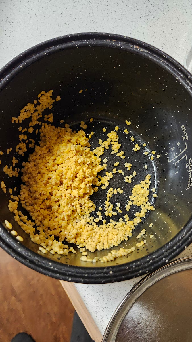 Remove water soaked for mung dal