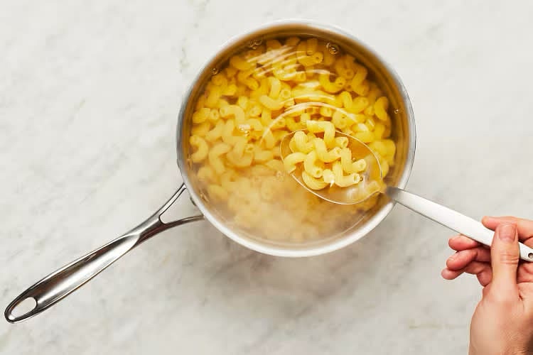 Boil the pasta in salted water on medium heat for 8 minutes after that strain the water out