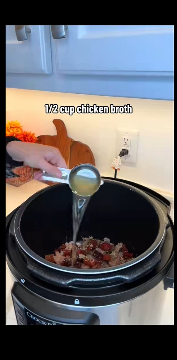 Pour the chicken broth in, cover, and cook on low for 2-3 hours (or high for 1-1.5 hours)