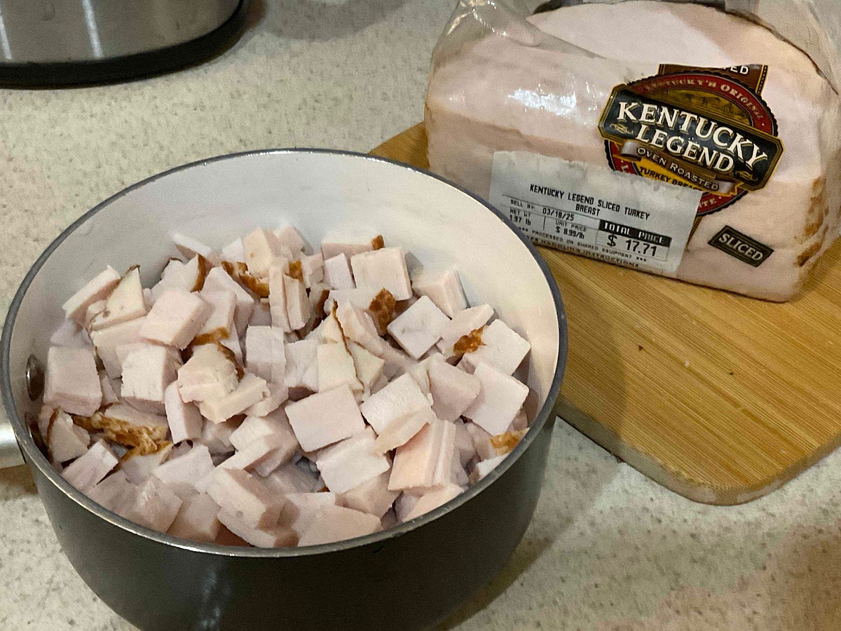 Cut turkey breast into cubes (about 3.5 cups worth of turkey)