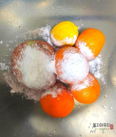 사과와 레몬은 씨를 제거하고 적당한 크기로 자릅니다. 나머지 과일도 깨끗이 씻어 잘라 준비합니다.