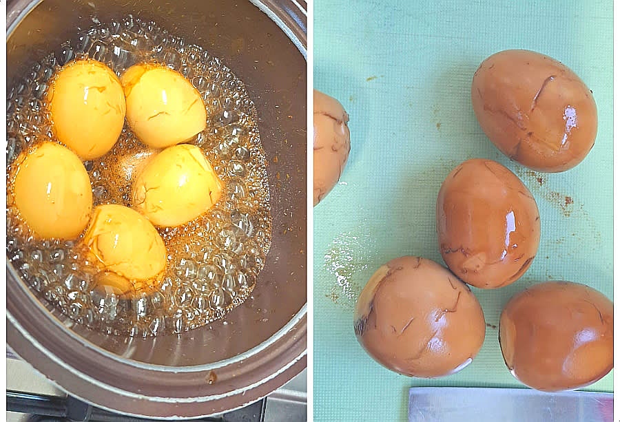 간장이 졸아들기 시작하면 준비한 계란을 넣고 골고루 졸여줍니다.