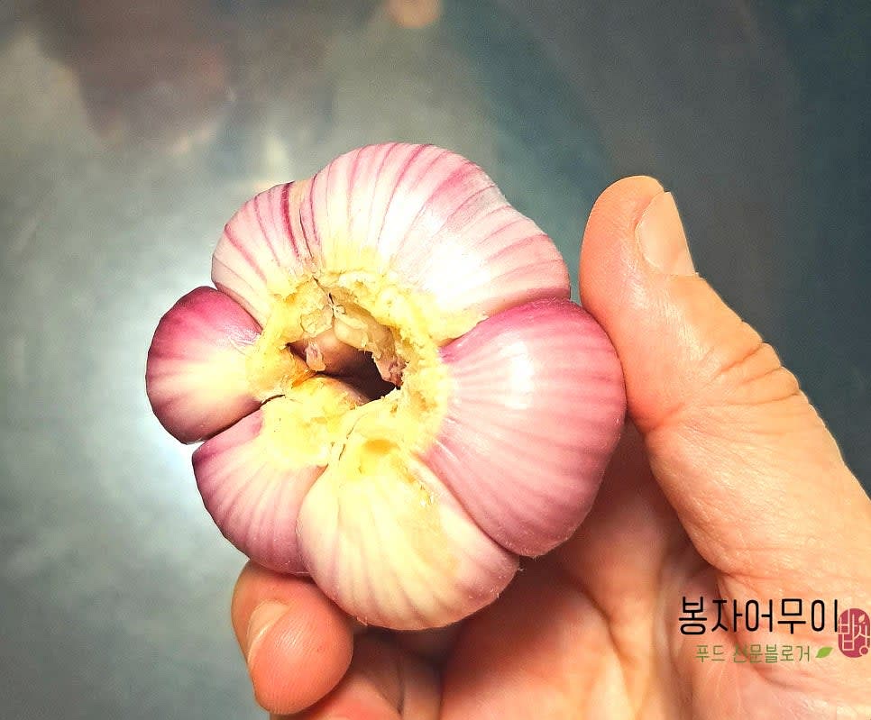 마늘의 뿌리와 겉껍질, 가운데 대가 없어진 속껍질만 남깁니다.