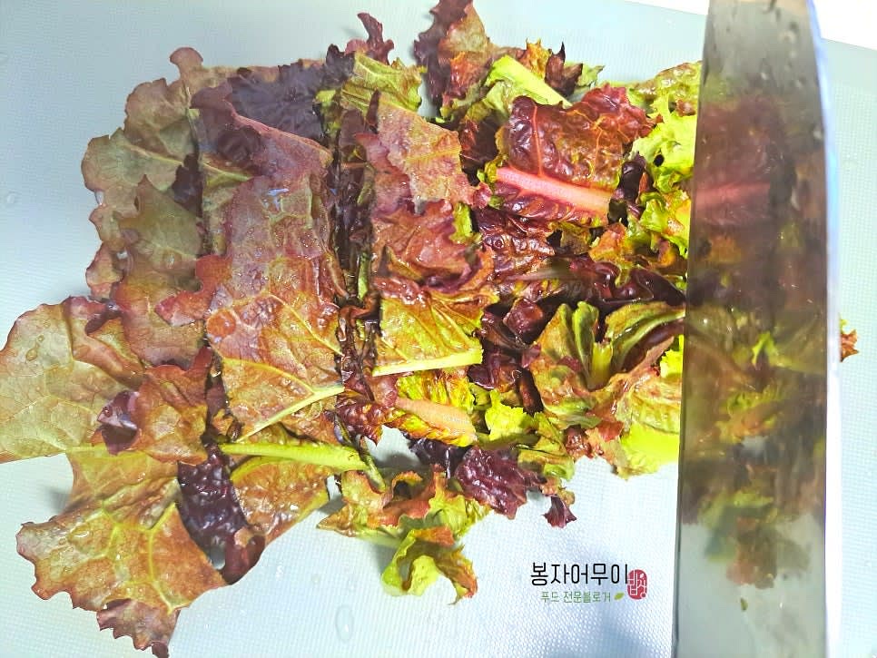 상추는 세척 후 먹기 좋은 크기로 썰어둡니다.