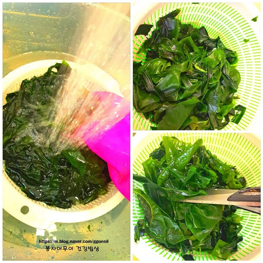 마른 미역 20g을 물에 불려 준비합니다. 물에 충분히 담가 부드럽게 만들어주세요.