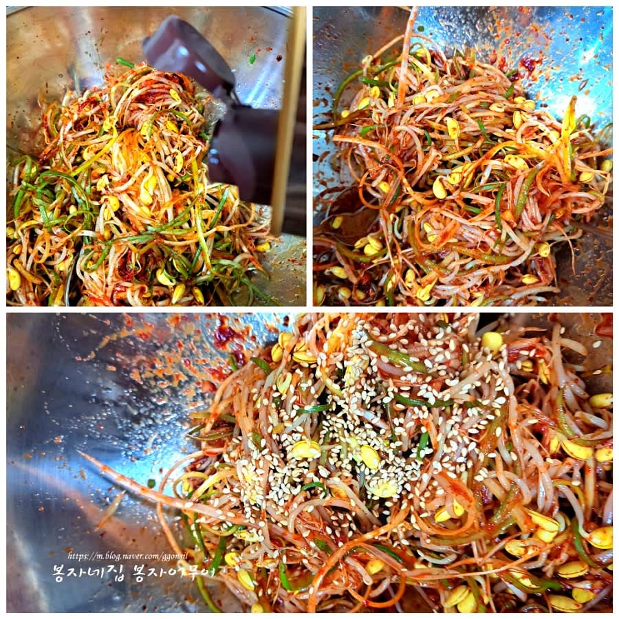 양념장을 꼬막과 채소에 넣고 조물조물 무쳐줍니다.