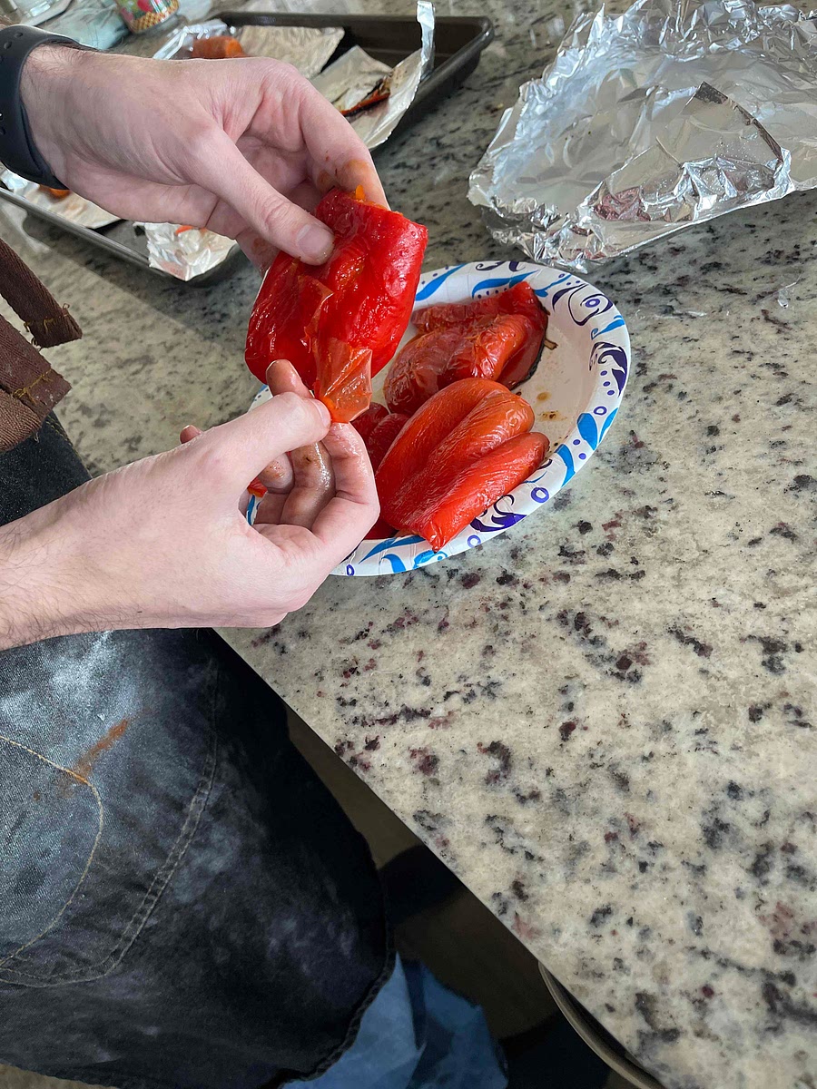 Peel and discard the peppers skin.