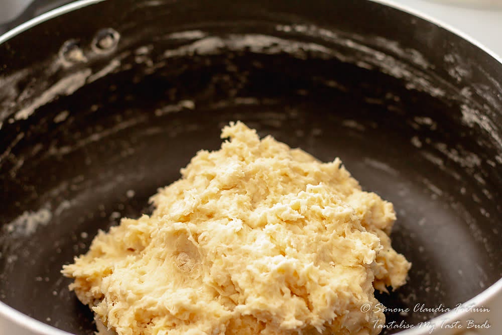 Remove from the heat and quickly stir in the flour and salt.