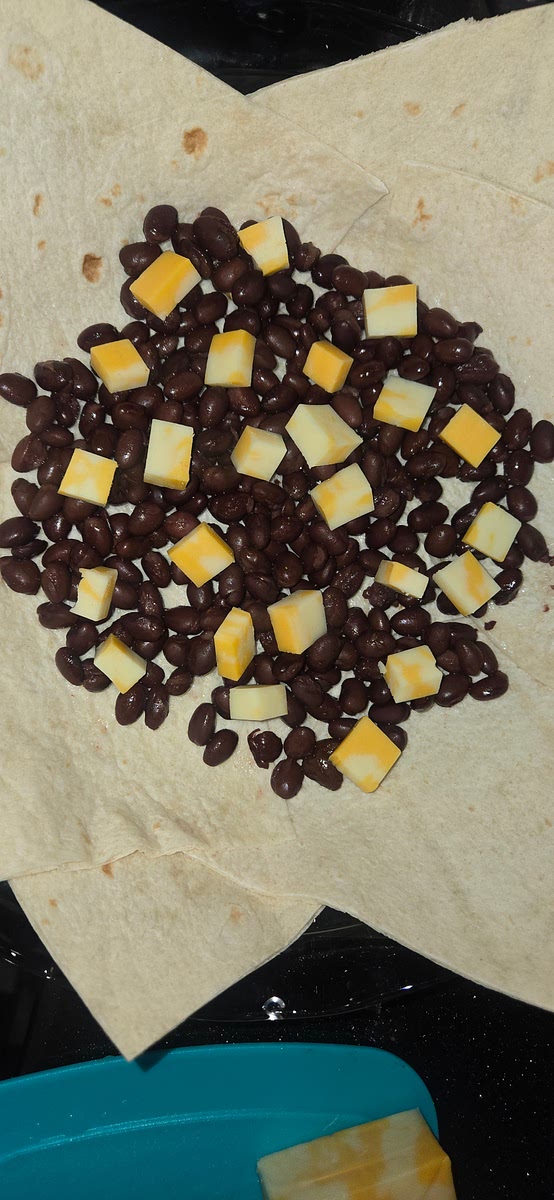 Put in 1/3 of the cheese cubes