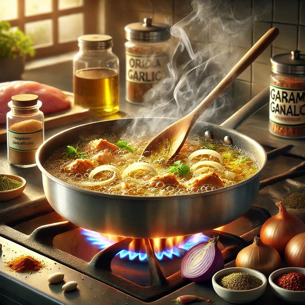 1. In a large pot, heat the olive oil and sauté the chopped onion, garlic, and ginger until softened.