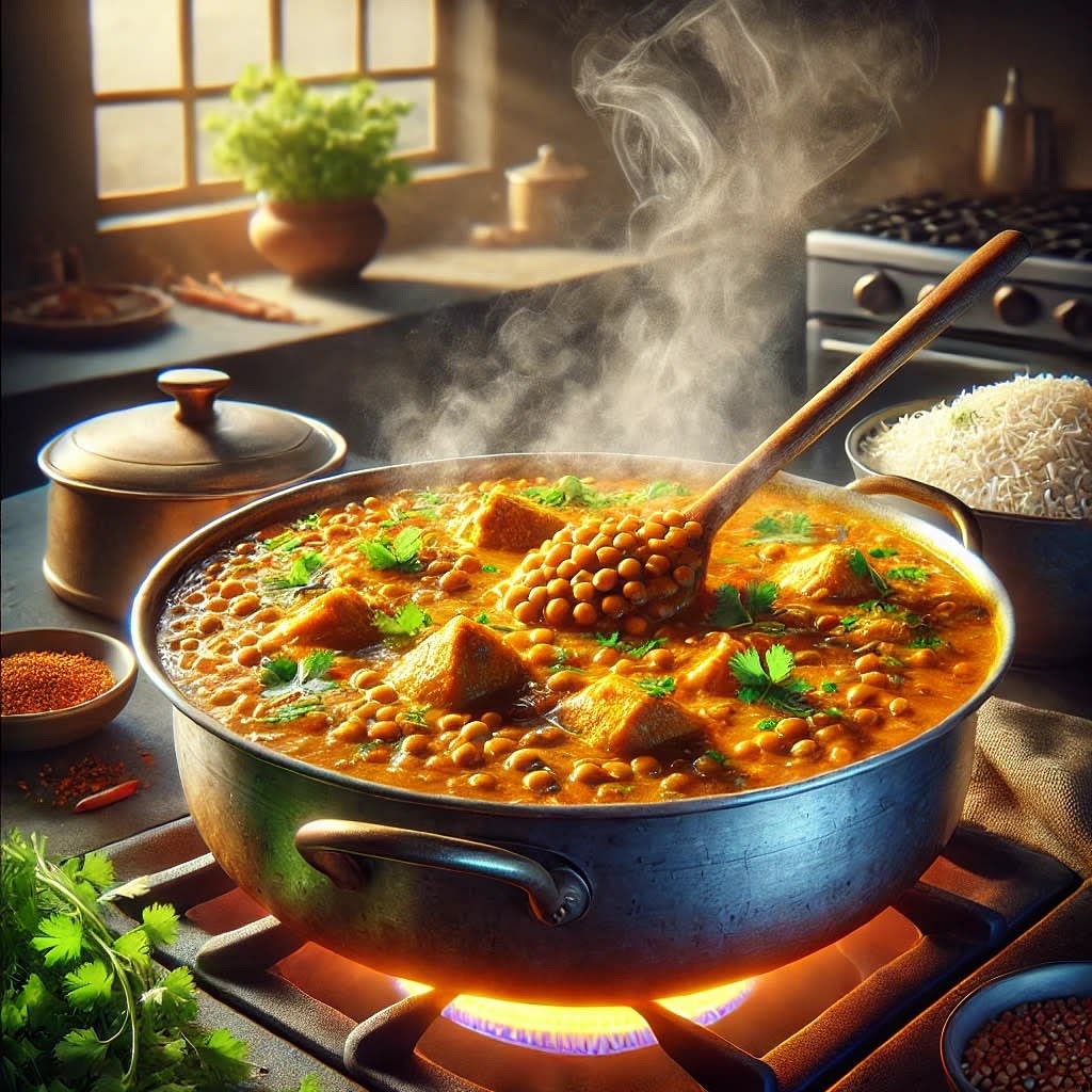 5. Adjust salt and spices as needed and garnish with fresh cilantro before serving over cooked basmati rice.