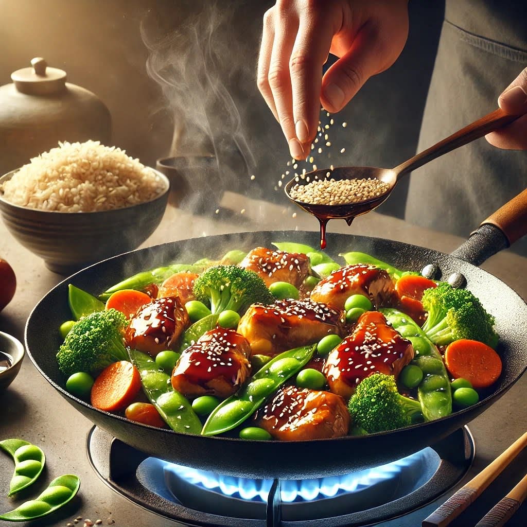 6.	Garnish with sesame seeds and serve over the brown rice.