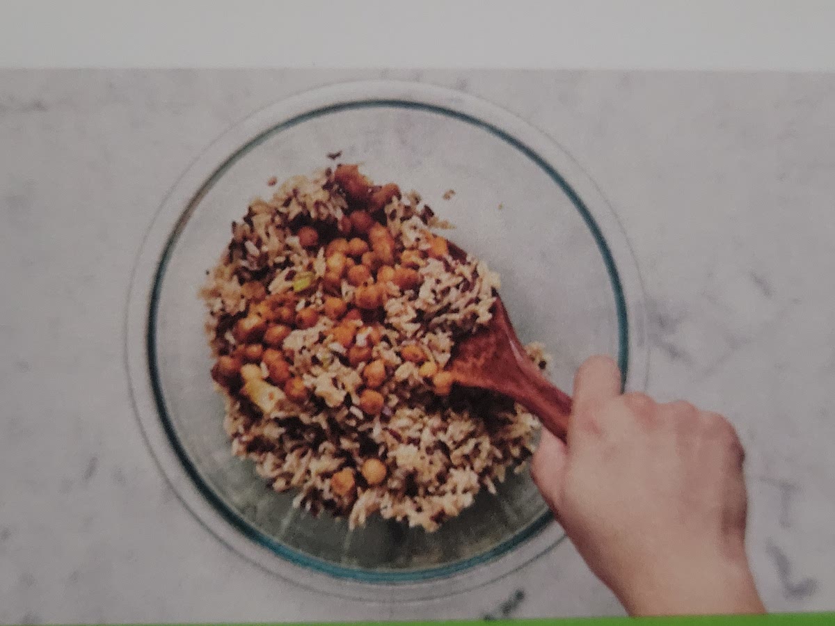 While chickpeas cook, massage grain blend in package; partially open package. Microwave until warmed through 1 1/2-2 minutes