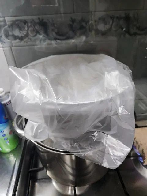 Tapar el bol y dejar leudar hasta que la mezcla duplique su tamaño.