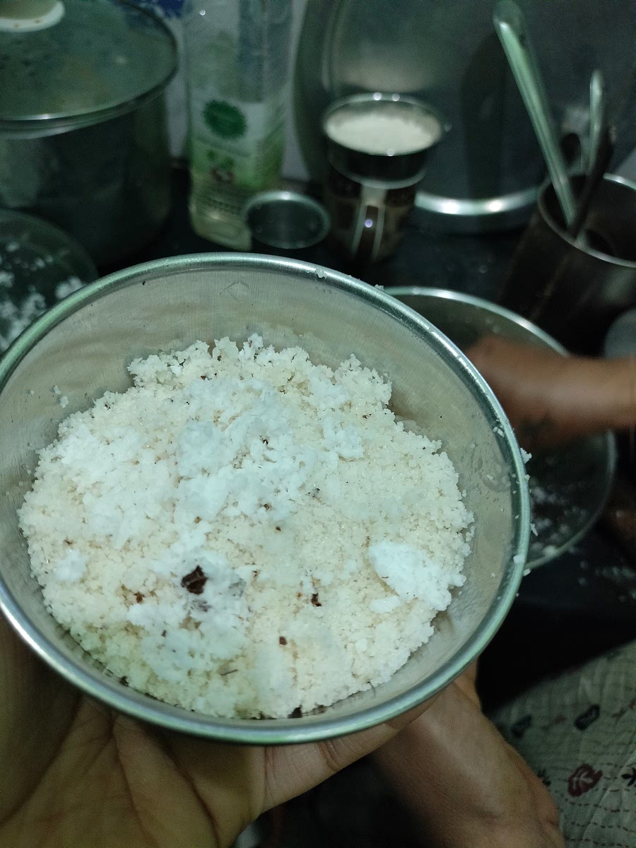Apply a thin layer of coconut oil to the inside of the bowls and add the mixture in the bowl. This will help the puttu release cleanly after cooking.