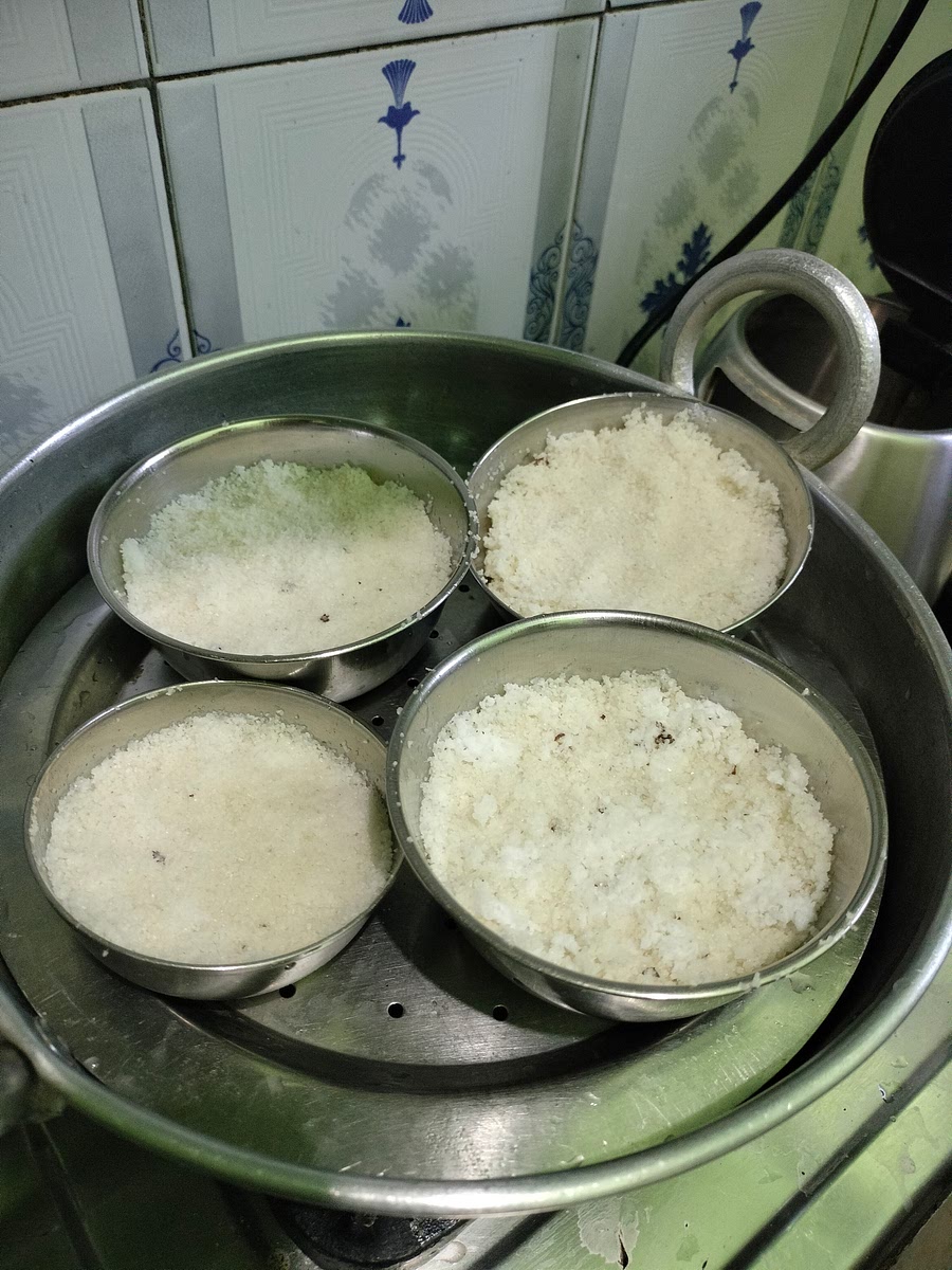 place the four mixture filled bowls on the utensil