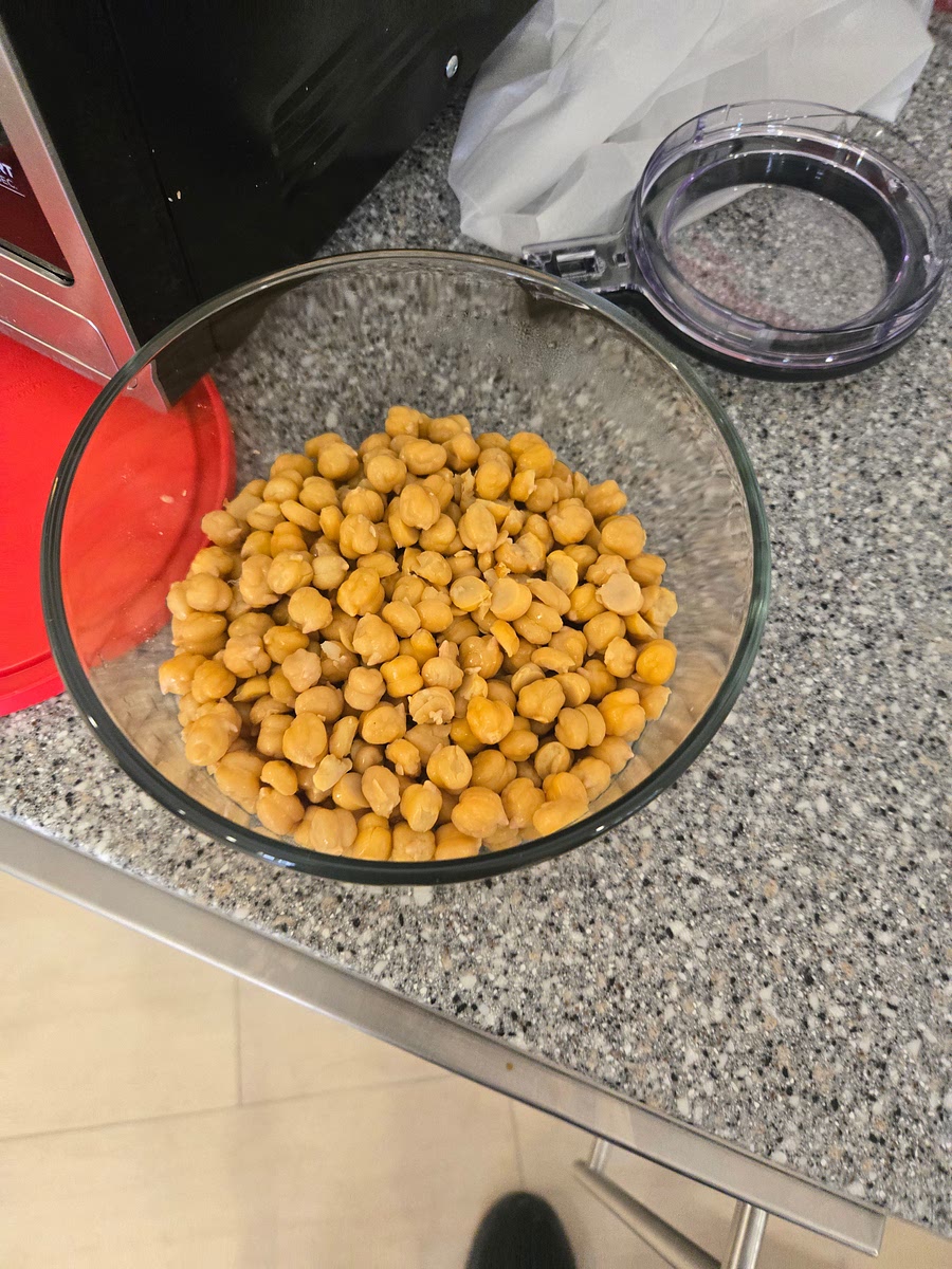 Soak boil and peel chickpeas 2 cans