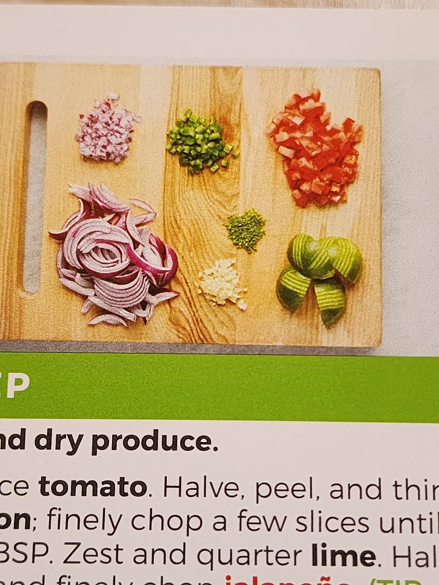 Finely chop tomato. Halve, peel, and thinly slice onion; finely chop a few slices to make 2 Tbsp. Zest and quarter lime. Halve, deseed, and finely chop jalapeño. Peel and finely chop garlic.