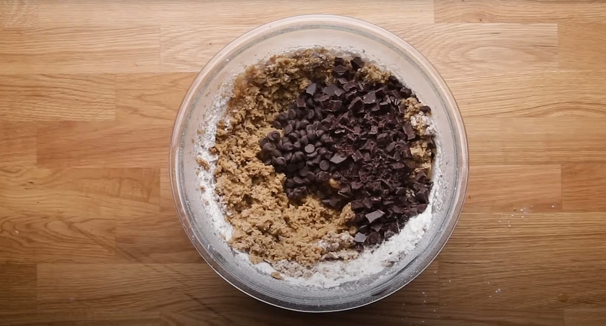 Fold in the chocolate chips, mixing thoroughly to evenly distribute them.