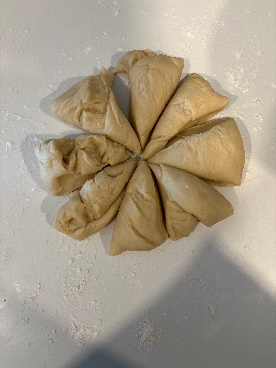 Flour some counter space or a wooden board and divide the dough into your desired size (8 sections will make medium sized tortillas)