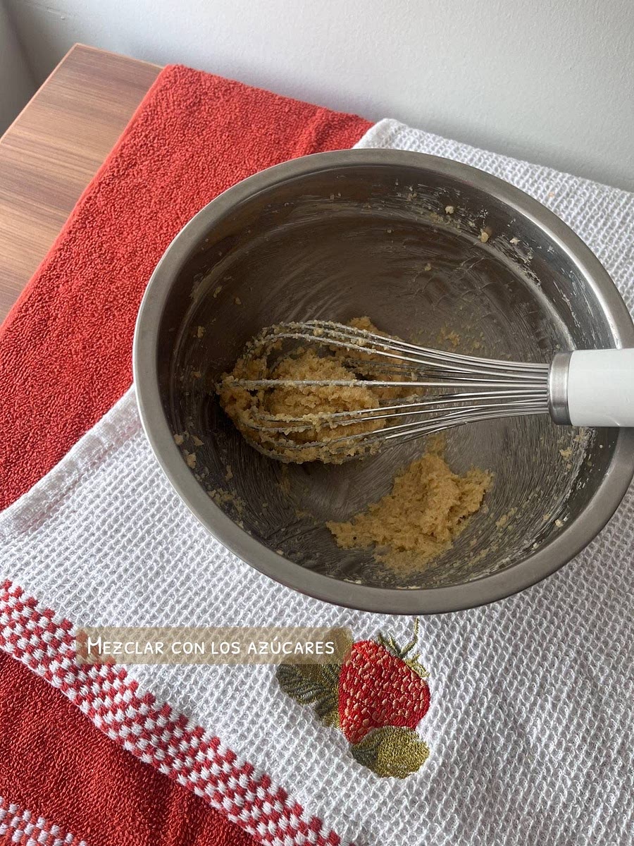 1. Combine the butter, brown sugar, and white sugar in a large bowl and mix until well combined
