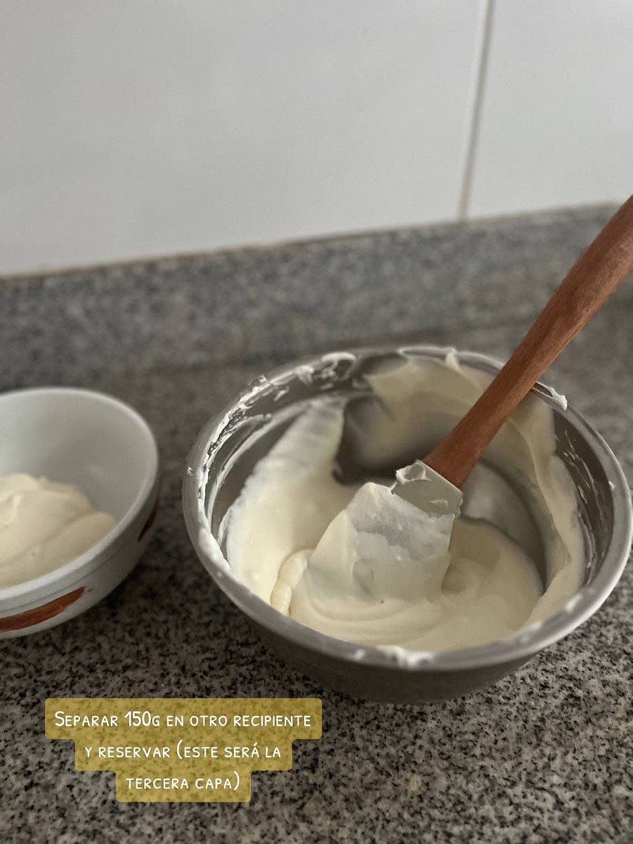 6. Pour the whipped cream into the cream cheese mixture and gently fold with a spatula. Mix until just combined.
Add the cream cheese filling on top of the cookies crust. Chill in the refrigerator