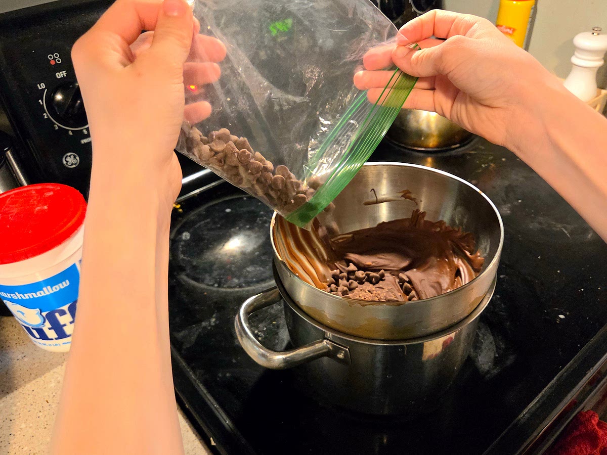 Use a double boiler to melt the chocolate chips