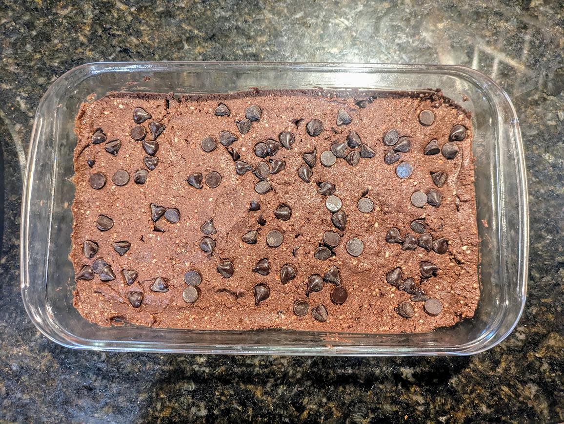 Transfer the batter to the pan, and press the remaining chocolate chips into the top