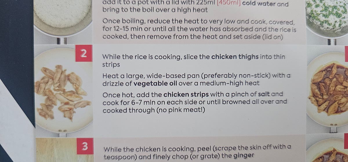 Cut chicken thighs into thin strips