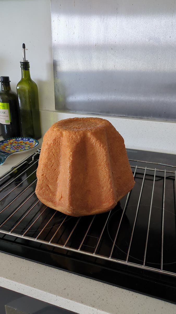 Terminata la seconda lievitazione, riscaldare il forno statico a 160°. Infornare nel ripiano inferiore per 55-60 minuti fino a doratura. Se possibile, verificare la temperatura interna del pandoro, che dovrebbe essere circa 95°. Una volta tolto dal forno, lasciare riposare per 1-2 ore nello stampo, dopodiché estrarre il pandoro capovolgendolo.