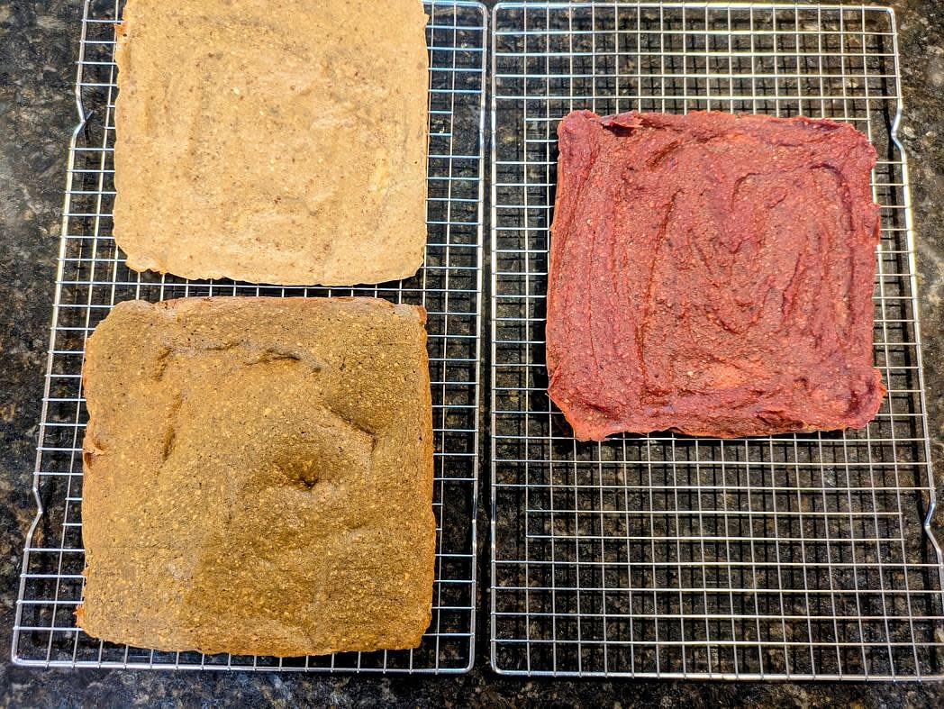 Red Layer: Finally, the beet should be done, and you can make the red layer. Follow the same process as the yellow and green layer. Let all 3 layers cool on a wire rack in the fridge until totally cooled